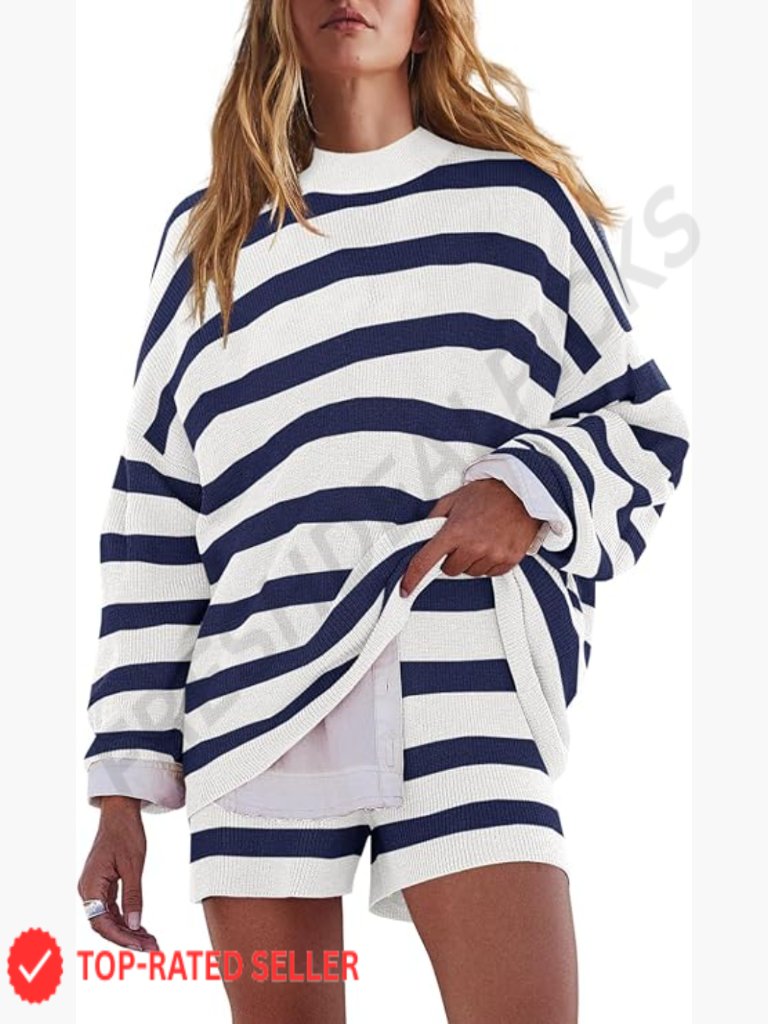 Oversized Sweater Lounge Set 2 Piece Matching Pajama Set Long Sleeve Crew Neck